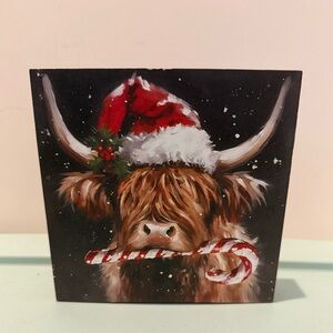 Adorable Santa Highland Cow Wood Wall Art- NWT